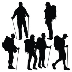 Mountain Hiking or Hiker Silhouettes Vector illustration