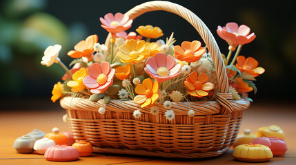 Obraz na płótnie Canvas a photo of basket of flowers made with generative AI