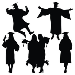 Graduate Celebrating Graduation Silhouettes Vector illustration