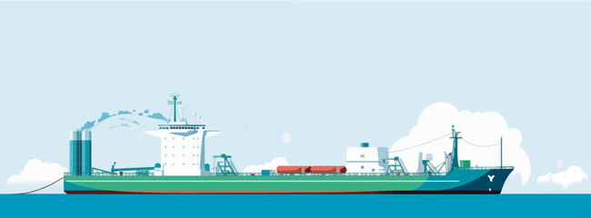 Green Ship on the sea in the future, green economy, LNG ship - obrazy, fototapety, plakaty