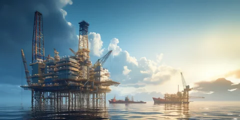 Fotobehang Offshore drilling for gas and petroleum. Oil platform oil rig or offshore platform. © Stavros