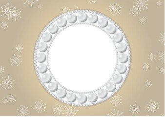 パールの額縁と雪の結晶のクリスマス背景