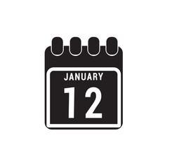 Calendar displaying page of the day 12 (twelfth) of the January - Day 12 of the month. Illustration