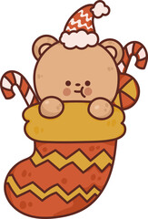 Collection of Christmas cartoons isolated on a white background. Little Santa with gifts and holiday decorations; cute card. Super cute cartoon character, illustration, hand drawn, vector