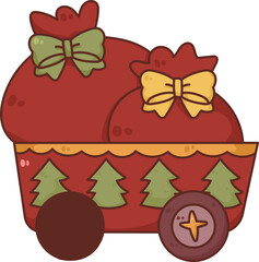 Collection of Christmas cartoons isolated on a white background. Little Santa with gifts and holiday decorations; cute card. Super cute cartoon character, illustration, hand drawn, vector