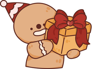 Collection of Christmas cartoons isolated on a white background. Little Santa with gifts and holiday decorations; cute card. Super cute cartoon character, illustration, hand drawn, vector