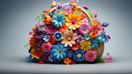 3d rendered photo of basket with full of flowers made with generative AI