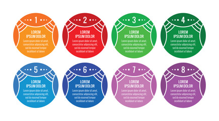 eight steps colorful infographic template. Business information template. round infographic template.