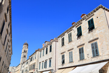 Fototapeta na wymiar Belfry of Franciscan monastery in Dubrovnik, Croatia
