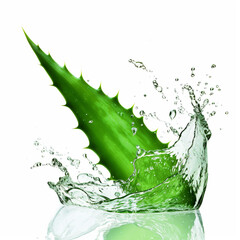 Aloe Vera leaves in water splash on isolated background - ai generative