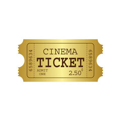Vector golden ticket template. Cinema ticket. Invite.