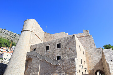 Wall of ancient fortress in downtown of Dubrovnik, Croatia