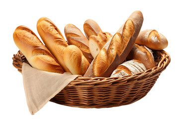 A Variety of Bread Rolls and Baguettes Isolated on a Transparent Background - obrazy, fototapety, plakaty