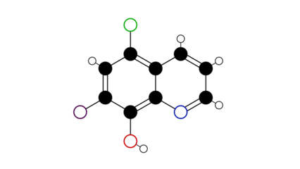 Fotobehang clioquinol molecule, structural chemical formula, ball-and-stick model, isolated image antifungal drug © Сергей Шиманович