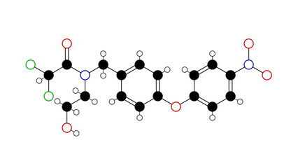 clefamide molecule, structural chemical formula, ball-and-stick model, isolated image antiprotozoal agent