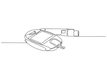World diabetes day in November. line art of  persons using glucometer and keeping blood sugar levels in check. Needle used to take a drop of blood for diabetes testing. Medical concept.Glucometer use 