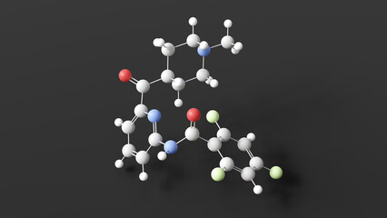 lasmiditan molecular structure, selective serotonin agonists, ball and stick 3d model, structural chemical formula with colored atoms