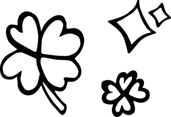 Four-leaf clover is a sign of good luck. Linear drawing. St. Patrick's Day. Vector.
