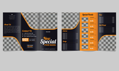 Fast food trifold brochure flyer template design, Food menu trifold brochure, food menu Brochure