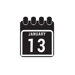 Calendar displaying page of the day 13 (thirteenth) of the January - Day 13 of the month. Illustration