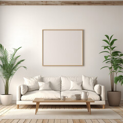 Mock up poster frame in living room modern interior style 
