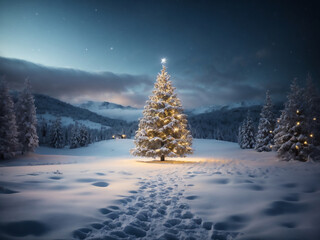 Fantastic winter landscape with christmas tree image