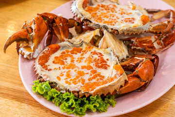 steamed roe crab with milk - Thai food close up