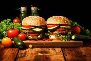 Delicious Hamburgers with Beef and Fresh Veggies