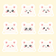 Vector set of cute kawaii bears emoji emoticon face.