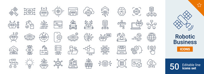 Robotic icons Pixel perfect. Setting, system, cloud, ....