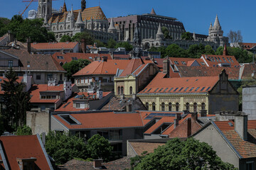 Budapest cityscape seen from the roofs of the other side of the Danube river.