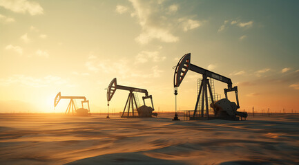 Oil pump at sunset in the desert