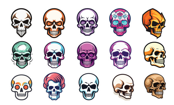 Skulls icons set. Cartoon set of skull vector icons for web design