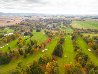 Fototapeta premium Aerial drone photo of golf course.