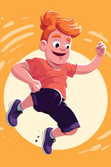 Happy boy jumping in the air. Vector illustration in cartoon style.