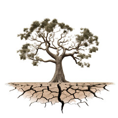 Trees on barren land on transparent background PNG. Environment and climate change concept.