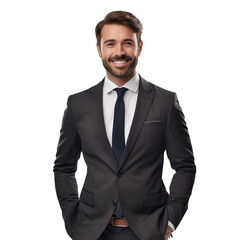 Cool businessman smiling happily on transparent background PNG