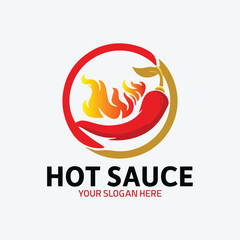 hot chili sauce logo design vector - obrazy, fototapety, plakaty