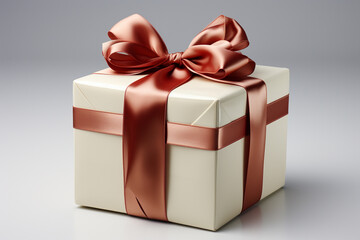 Obraz premium Gift box with red bow on white background. 3d rendering