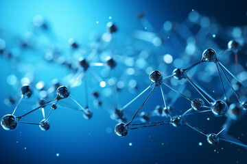 Abstract molecule structure on blue background. 3D illustration. Science and technology concept.