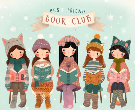 Best Friend Book Club Poster; Winter Reading; Vintage Illustration