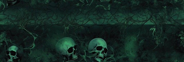 Gothic dark pattern with the addition of ominous and surreal mutations and distorted reality. Green colors and shades.