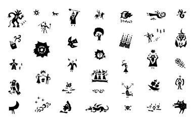 fairy tale vector icon set , characters signs and symbols history graphic background book cover

