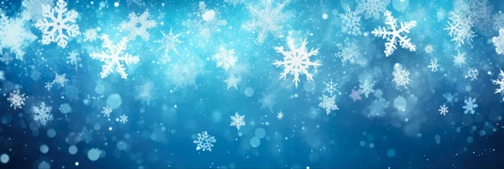 Fotobehang Christmas Snowflakes: Blue Abstract Winter Wonderland Background with Magical Snowflakes © AIGen