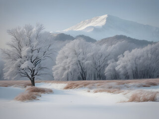 Winter landscape in the countryside, snowy landscape
