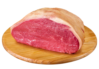 tábua de madeira rústica com pedaço de picanha crua isolado em fundo transparente - carne para churrasco