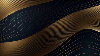 Abstract black and golden stripes on dark background. Generative AI.