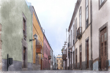 Fototapeta na wymiar watercolor illustration, Canary Islands, Gran Canaria, Spain