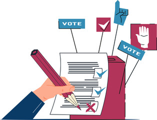 Ballot box for electoral process and vote in elections. Voting for government, democratic human rights banner or poster template. - obrazy, fototapety, plakaty