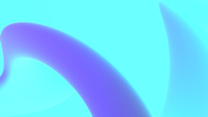 Abstract curve shape 3d rendering. Neon light futuristic illustration for poster, cover, banner, placard design. Glowing aqua blue purple background 8k 16:9. Vibrant colors wallpaper. Glossy wavy flow